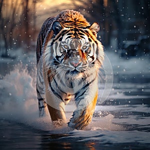 Ai Generated illustration Wildlife Concept of Siberian Tiger in the snow Panthera tigris