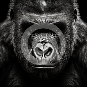 Ai Generated illustration Wildlife Concept of A Silverback Gorilla s face. photo