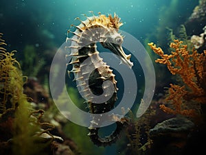 Ai Generated illustration Wildlife Concept of Slender seahorse (Hippocampus reidi).