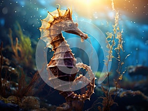 Ai Generated illustration Wildlife Concept of Slender seahorse (Hippocampus reidi).