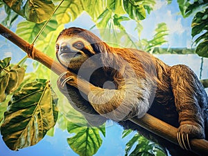 Ai Generated illustration Wildlife Concept of Sloth in Puerto Viejo Costa Rica