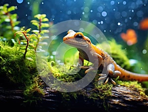 Ai Generated illustration Wildlife Concept of Smoot newt on plant photo