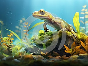 Ai Generated illustration Wildlife Concept of Smoot newt on plant photo