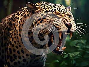 Ai Generated illustration Wildlife Concept of Snarling leopard
