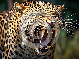 Ai Generated illustration Wildlife Concept of Snarling leopard