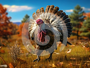 Ai Generated illustration Wildlife Concept of Strutting wild turkey