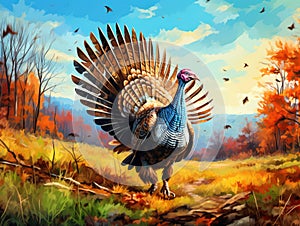 Ai Generated illustration Wildlife Concept of Strutting wild turkey