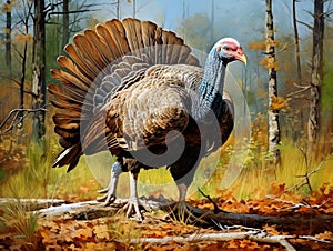 Ai Generated illustration Wildlife Concept of Strutting wild turkey