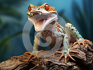 Ai Generated illustration Wildlife Concept of Tokay gecko on driftwood