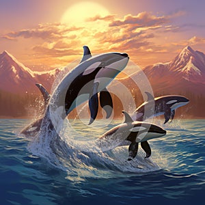 Ai Generated illustration Wildlife Concept of Transient Killer Whales