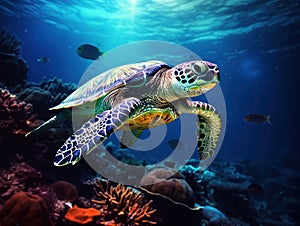 Ai Generated illustration Wildlife Concept of Turtle Sillhouette