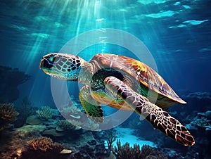 Ai Generated illustration Wildlife Concept of Turtle Sillhouette