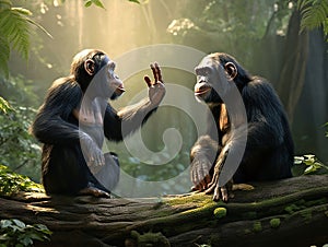 Ai Generated illustration Wildlife Concept of Two chimpanzees talking