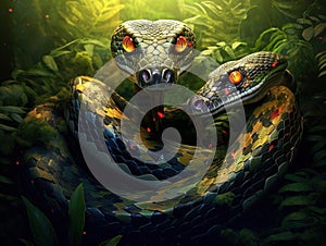 Ai Generated illustration Wildlife Concept of Two Snakes