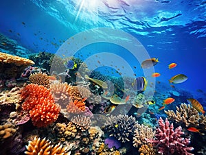 Ai Generated illustration Wildlife Concept of Underwater coral reef landscape