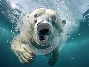 Ai Generated illustration Wildlife Concept of Underwater Polar Bear