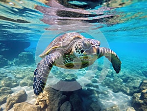 Ai Generated illustration Wildlife Concept of Underwater Sea Turtle