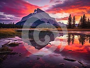 Ai Generated illustration Wildlife Concept of Vermillion Lakes