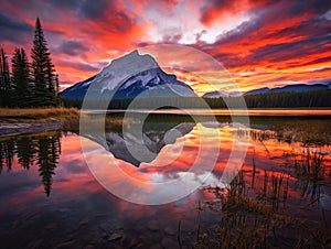 Ai Generated illustration Wildlife Concept of Vermillion Lakes