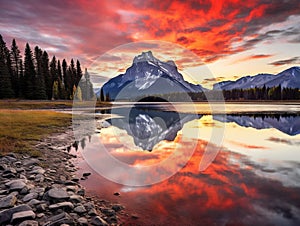 Ai Generated illustration Wildlife Concept of Vermillion Lakes