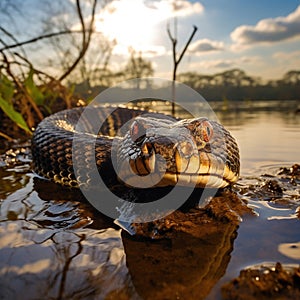 Ai Generated illustration Wildlife Concept of Water Moccasin