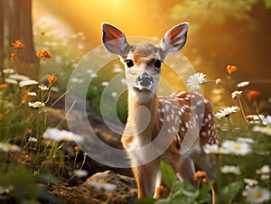 Ai Generated illustration Wildlife Concept of White-tailed Deer Fawn