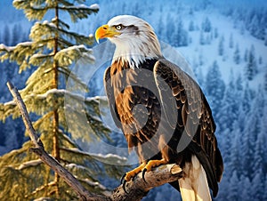 Ai Generated illustration Wildlife Concept of Wild Bald Eagle Perched in Tree