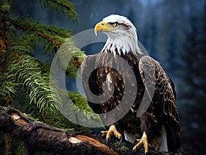 Ai Generated illustration Wildlife Concept of Wild Bald Eagle Perched in Tree