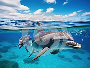 Ai Generated illustration Wildlife Concept of Wild Dolphins