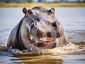 Ai Generated illustration Wildlife Concept of Wild hippo