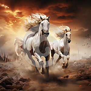 Ai Generated illustration Wildlife Concept of Wild Horses Mustangs in Salt River Arizona