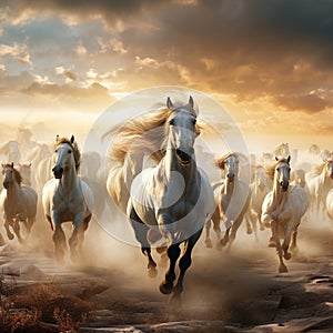 Ai Generated illustration Wildlife Concept of Wild Horses Mustangs in Salt River Arizona