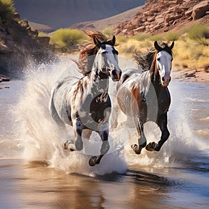 Ai Generated illustration Wildlife Concept of Wild Horses Mustangs in Salt River Arizona