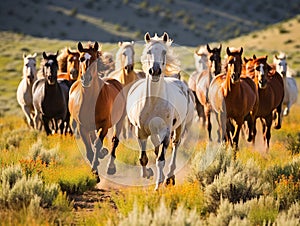 Ai Generated illustration Wildlife Concept of Wild Mustangs