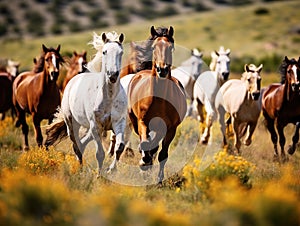 Ai Generated illustration Wildlife Concept of Wild Mustangs