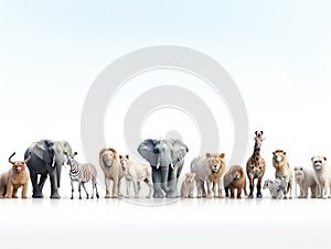 Ai Generated illustration Wildlife Concept of Wild Zoo Animals on White Web Banner
