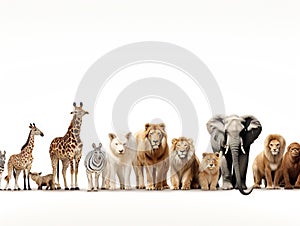 Ai Generated illustration Wildlife Concept of Wild Zoo Animals on White Web Banner