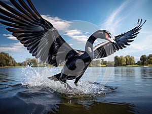 Ai Generated illustration Wildlife Concept of Wildlife and Animals - Black Swan