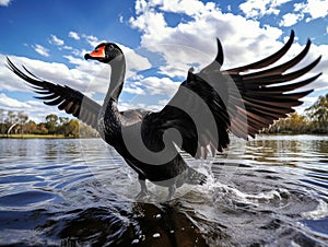 Ai Generated illustration Wildlife Concept of Wildlife and Animals - Black Swan