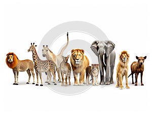 Ai Generated illustration Wildlife Concept of Wildlife animals isolated on white