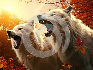 Ai Generated illustration Wildlife Concept of Wolf afraid in sunset