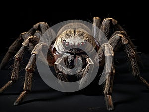 Ai Generated illustration Wildlife Concept of Wolf spider on black
