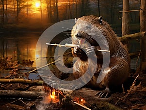 Ai Generated illustration Wildlife Concept of Working Beaver