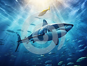 Ai Generated illustration Wildlife Concept of Yellowfin Tuna School