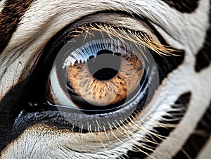 Ai Generated illustration Wildlife Concept of Zebra eye