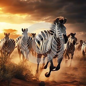 Ai Generated illustration Wildlife Concept of Zebra Herd - Serengeti Safari Tanzania Africa