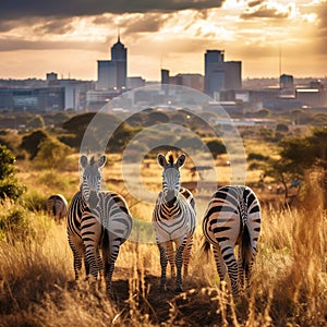 Ai Generated illustration Wildlife Concept of Zebras in Nairobi national park