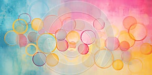 AI generated illustration of witty and whimsical circles in yellow, pink and blue color gradations