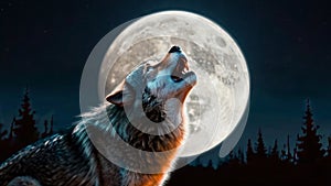 AI generated illustration of a wolf barking at the moon