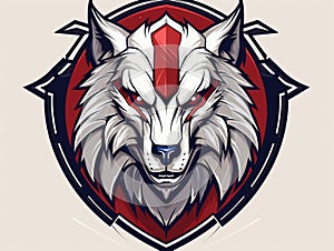 AI generated illustration of a wolf head with glaring eyes, forming an emblem